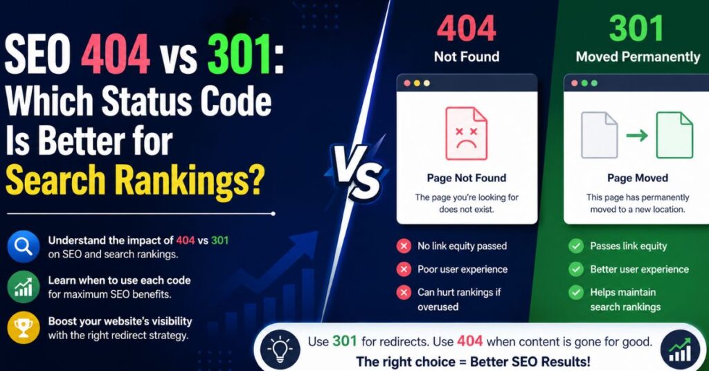 SEO 404 vs 301: Which Status Code Is Better for Search Rankings?