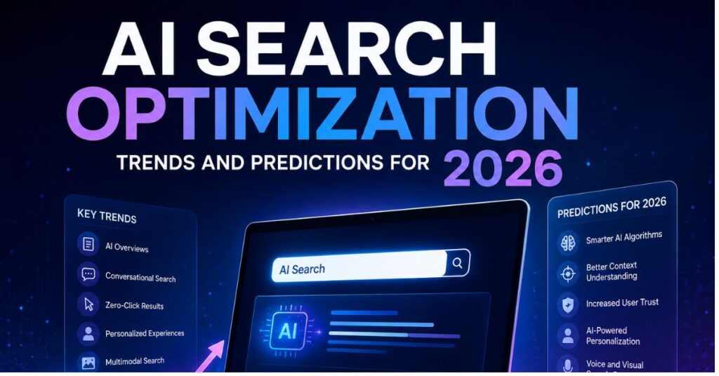 Infographic showing AI search optimization trends for 2026